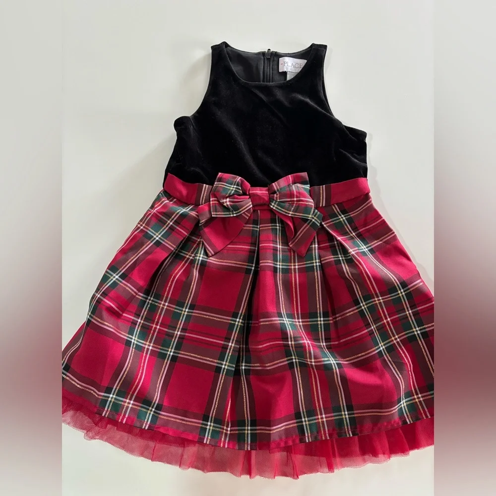 The Children’s Place Plaid Velour Fit And Flare Christmas Dress Girls Toddler 5